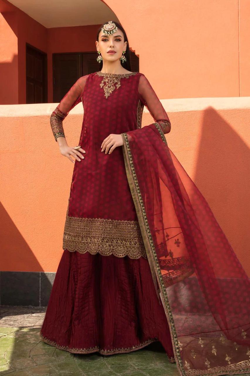 3 PIECE SOFT ORGANZA HEAVILY EMBROIDERY DRESS Unstitched-284