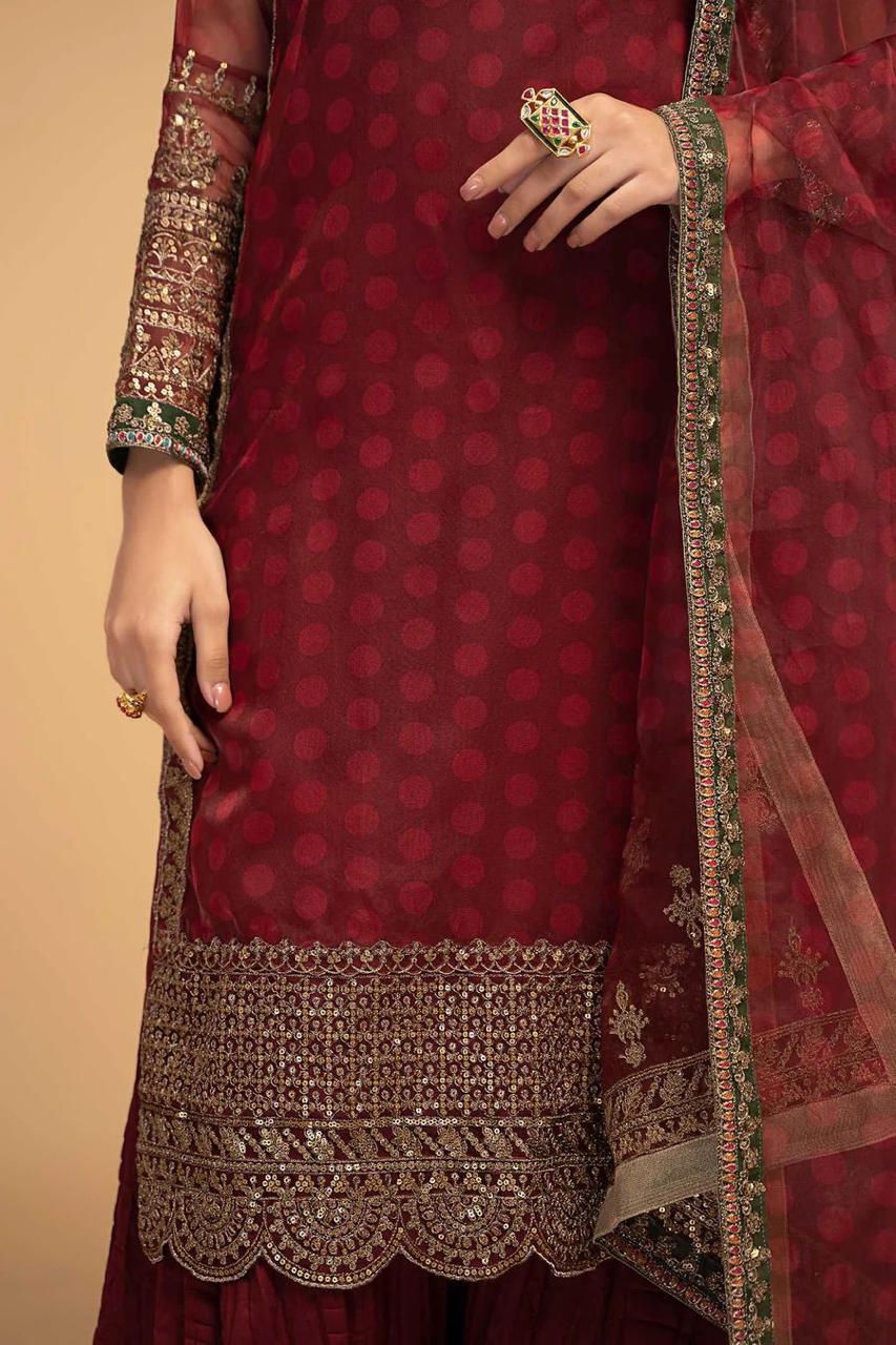 3 PIECE SOFT ORGANZA HEAVILY EMBROIDERY DRESS Unstitched-284